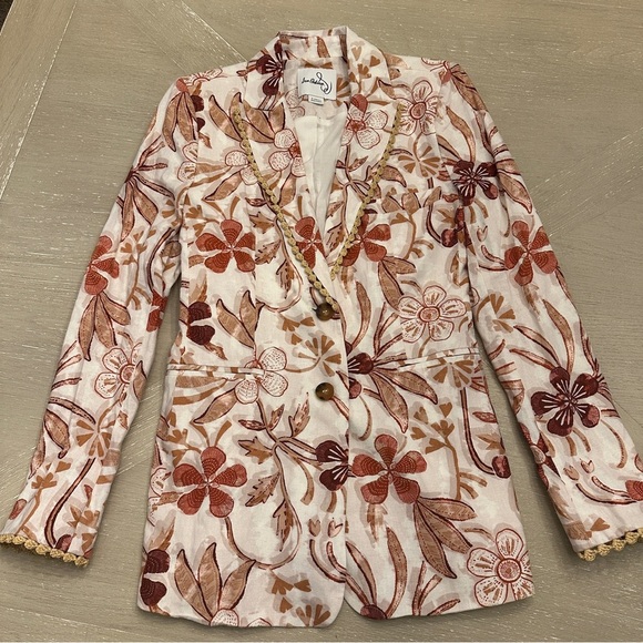 Sam Edelman Enola Flora Stamp Linen Blend Single Breasted Blazer Women’s XS - Picture 1 of 16